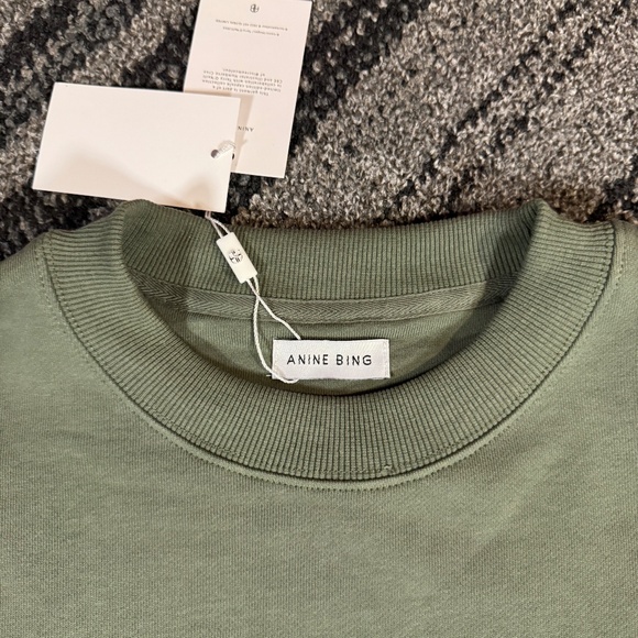 Anine Bing Sport Thyme Green Sweater White Distressed Embroidery Woman’s Small - Picture 2 of 4